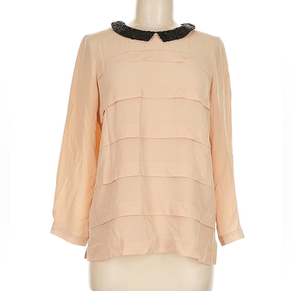 Pure Collection beige silk Blouse with sequin neck.